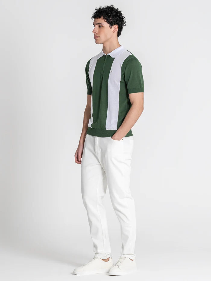 POLO DE MALHA VERDE E BRANCO PONTO CHIC