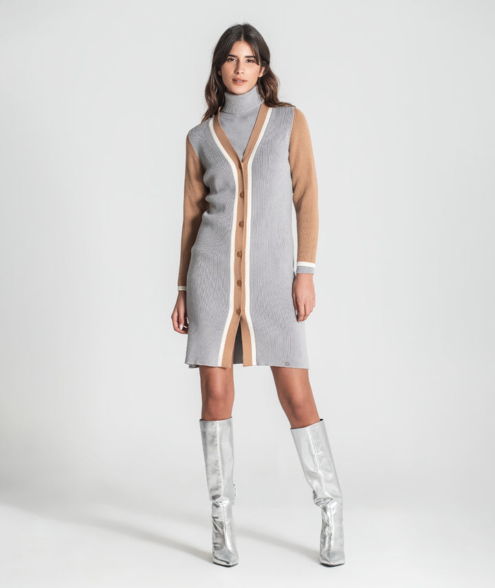 VESTIDO CINZA COM CONTRASTE RUGA