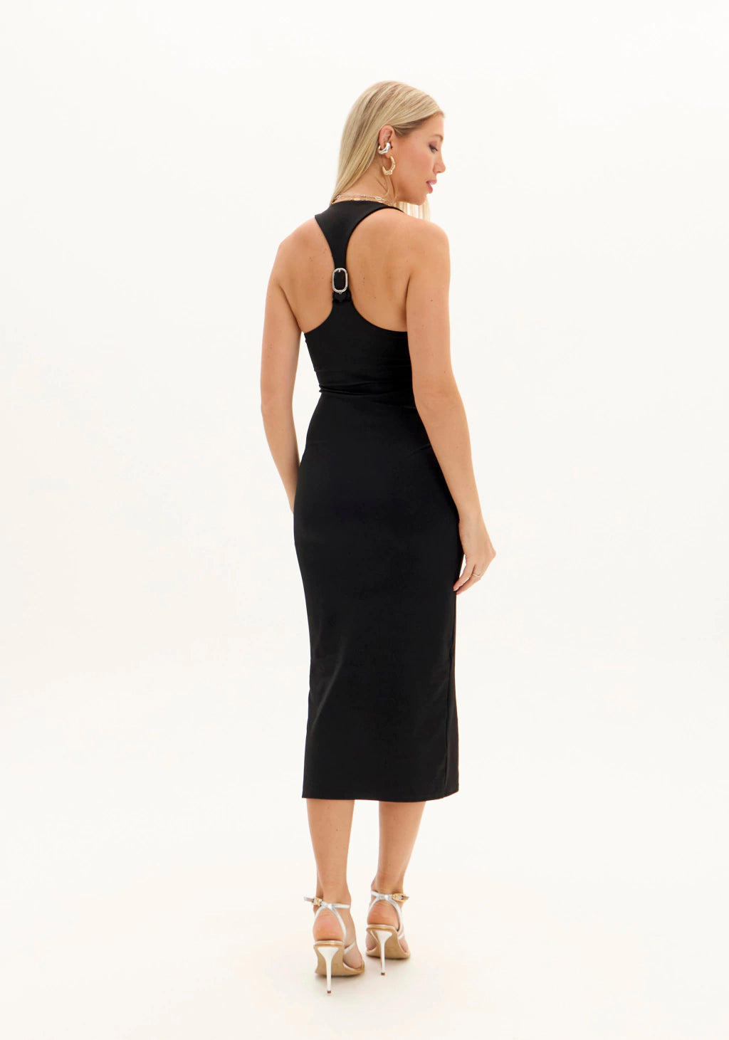 VESTIDO SUPER MIDI PRETO SEM MANGAS LANÇA PERFUME