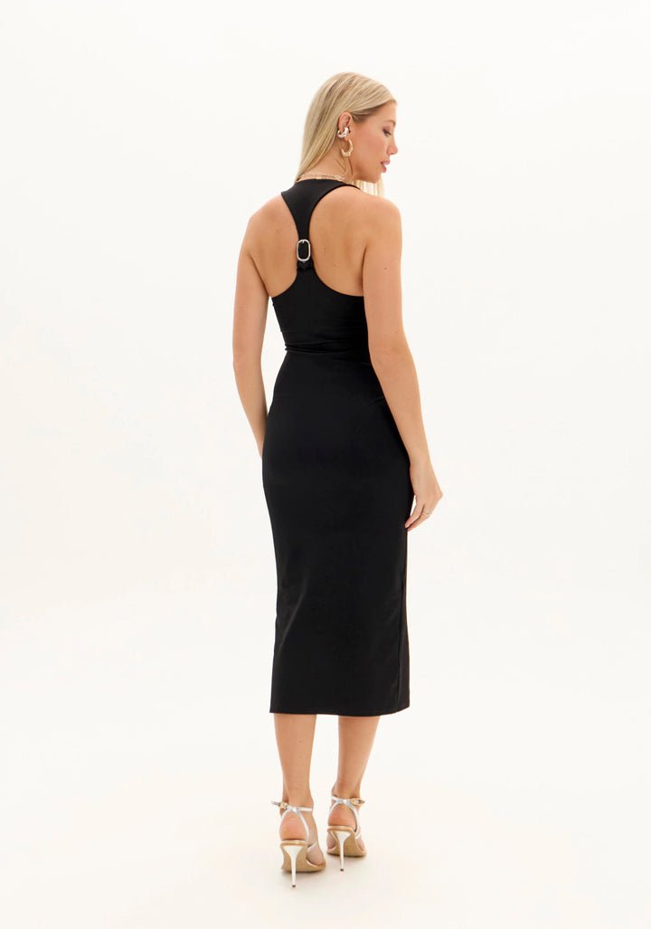 VESTIDO SUPER MIDI PRETO SEM MANGAS LANÇA PERFUME