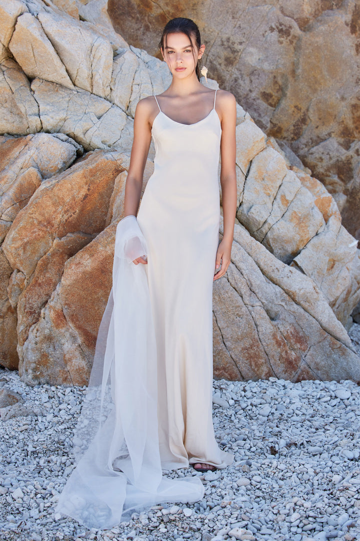 VESTIDO LONGO ACETINADO BEGE ELEH
