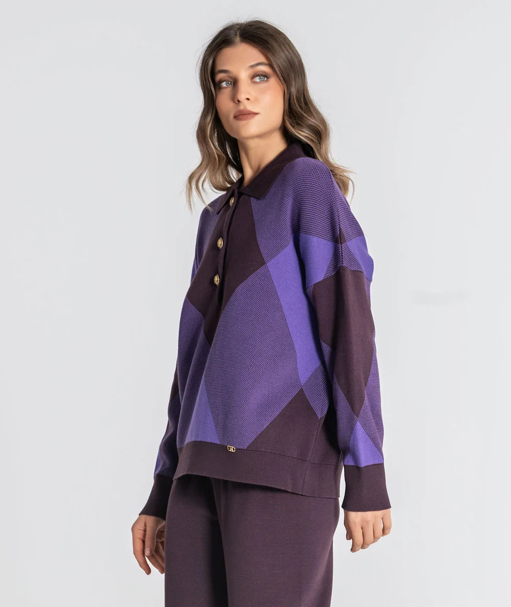 CAMISOLA ROXA GOLA POLO LOSANGOS RUGA