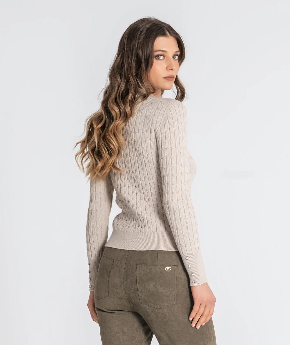 CAMISOLA TRANÇAS BEGE COM BOTÕES CRISTAL RUGA