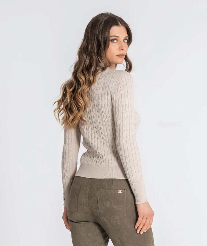 CAMISOLA TRANÇAS BEGE COM BOTÕES CRISTAL RUGA