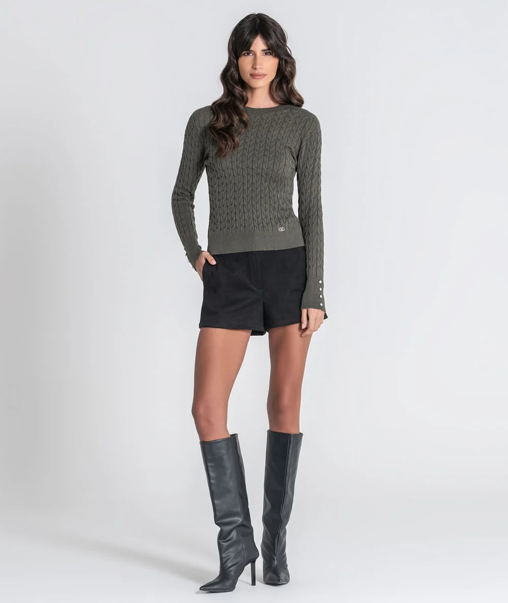 CAMISOLA TRANÇAS VERDE COM BOTOES CRISTAL RUGA