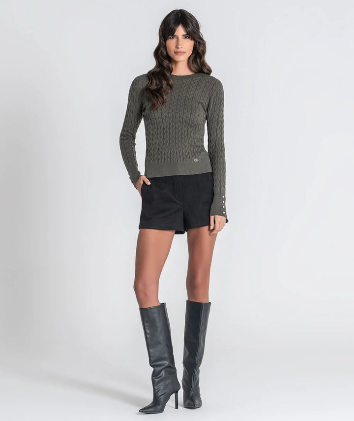 CAMISOLA TRANÇAS VERDE COM BOTOES CRISTAL RUGA