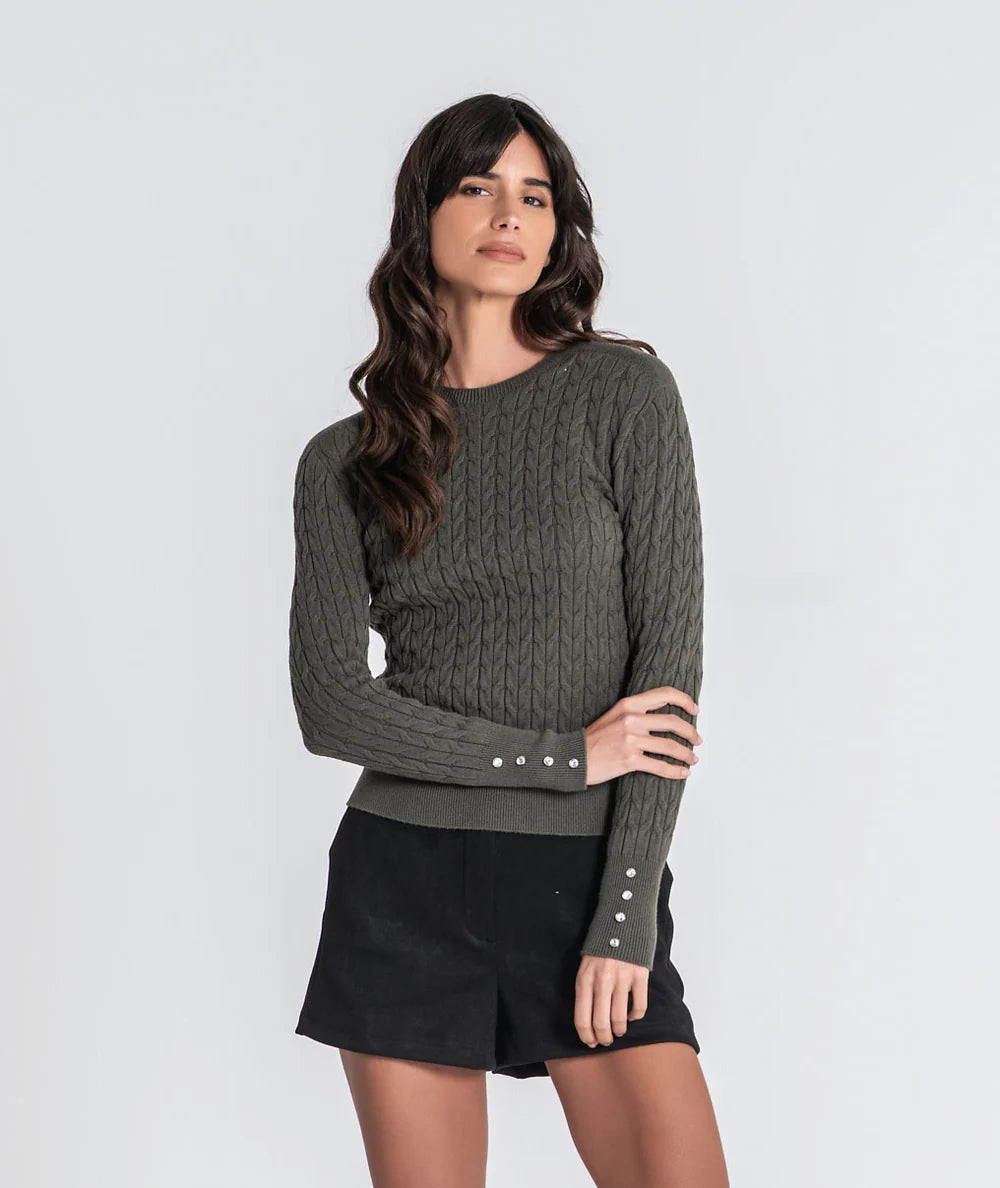 CAMISOLA TRANÇAS VERDE COM BOTOES CRISTAL RUGA