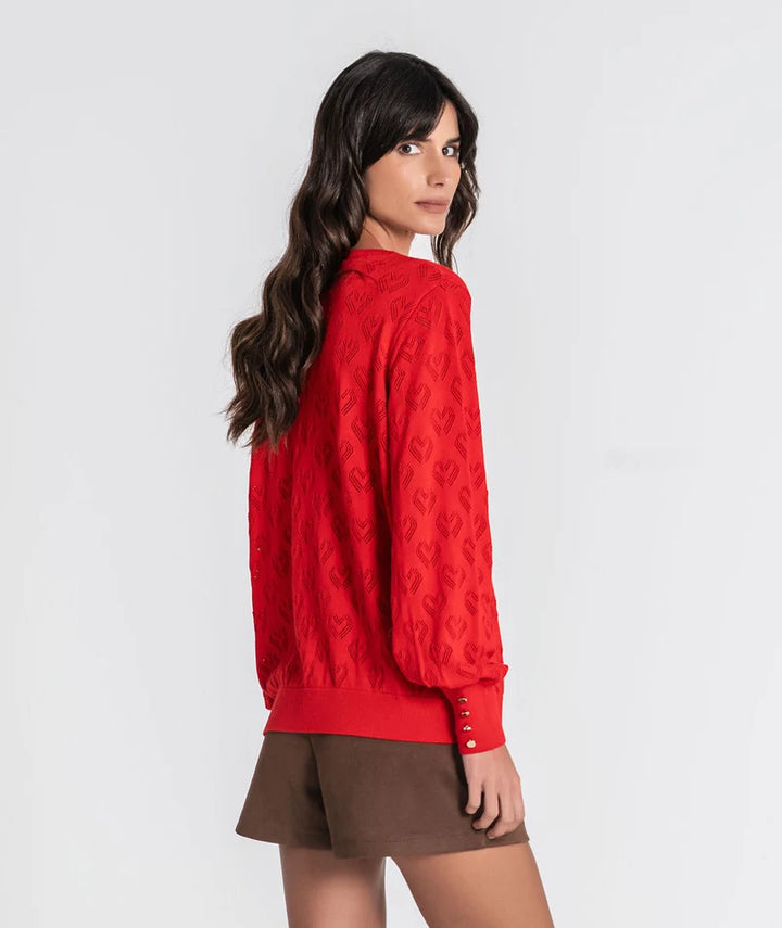 CAMISOLA VERMELHA CORAÇÕES PERFURADOS RUGA