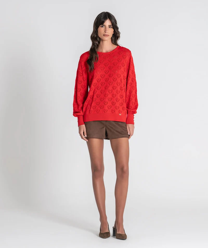 CAMISOLA VERMELHA CORAÇÕES PERFURADOS RUGA