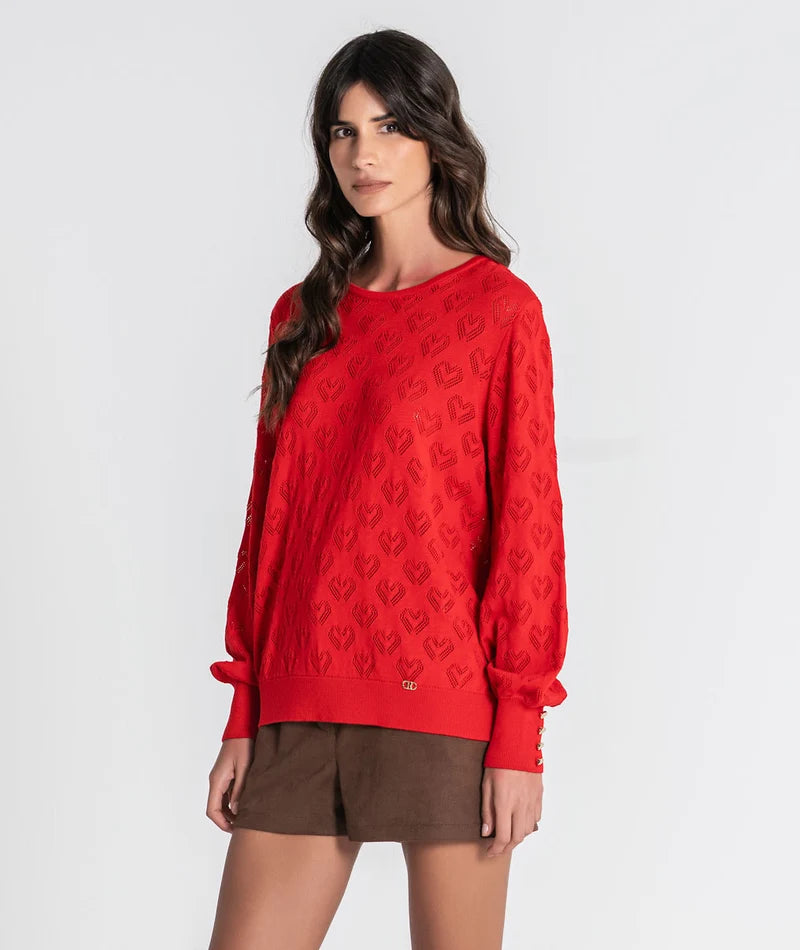 CAMISOLA VERMELHA CORAÇÕES PERFURADOS RUGA