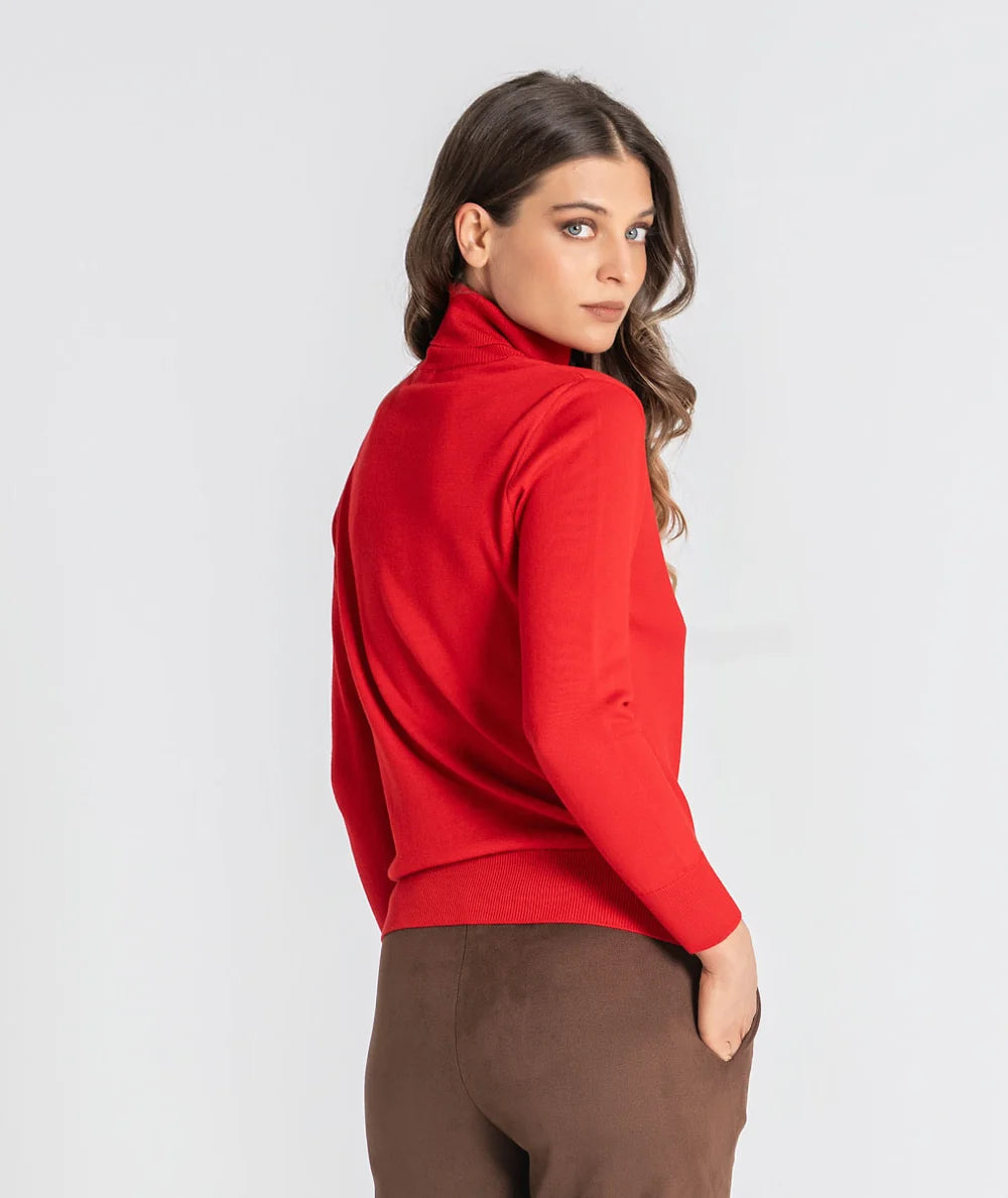 Camisola vermelha básica de gola alta Ruga | Ponto Chic