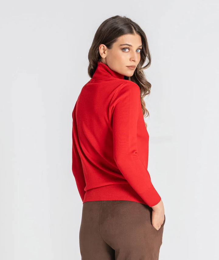 Camisola vermelha básica de gola alta Ruga | Ponto Chic