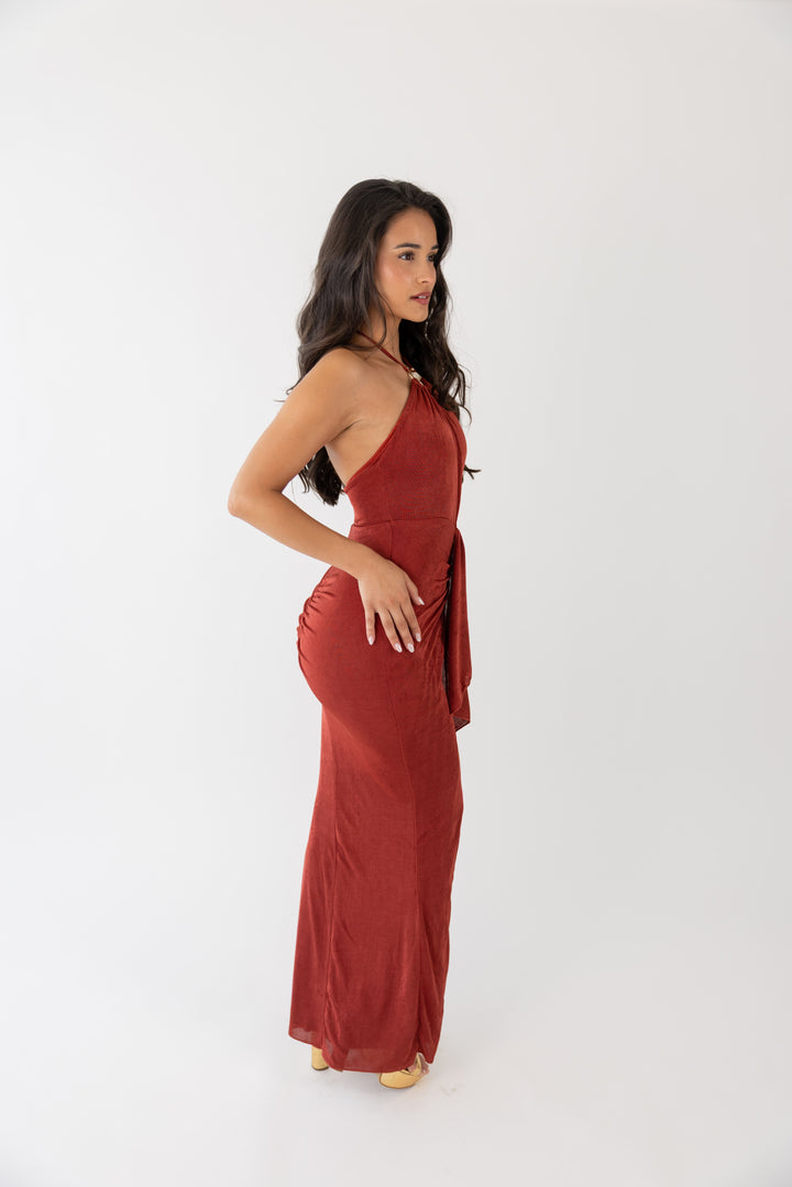 VESTIDO COMPRIDO BORDO DRAPEADO PONTO CHIC