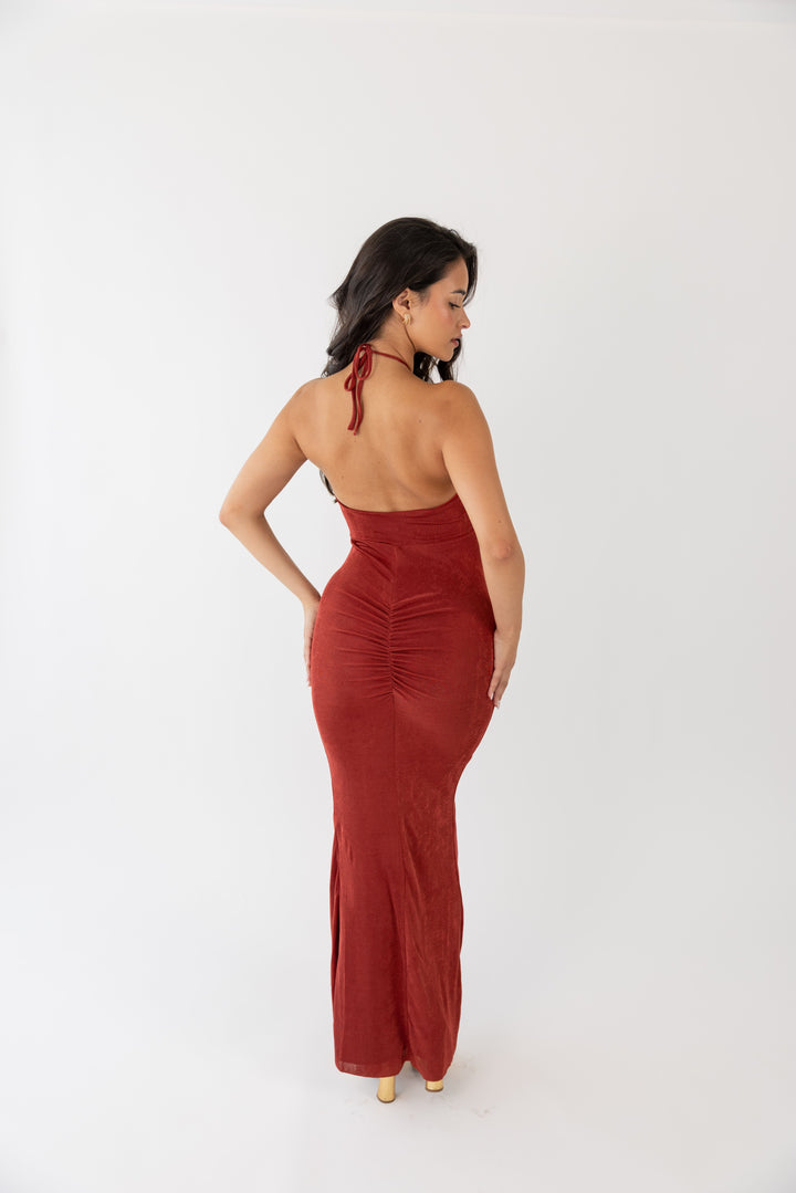 VESTIDO COMPRIDO BORDO DRAPEADO PONTO CHIC