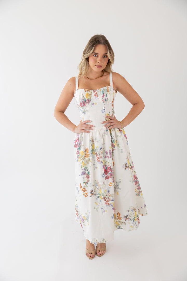 VESTIDO MIDI ESTAMPAOD TECIDO ALINHADO PONTO CHIC