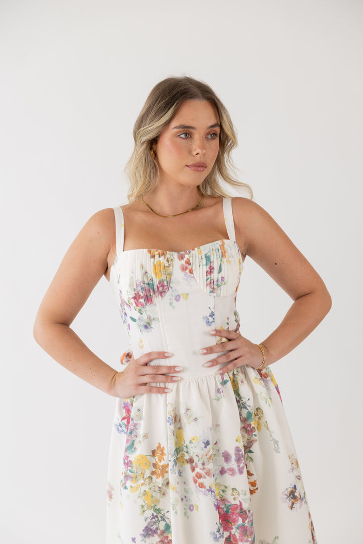 VESTIDO MIDI ESTAMPAOD TECIDO ALINHADO PONTO CHIC