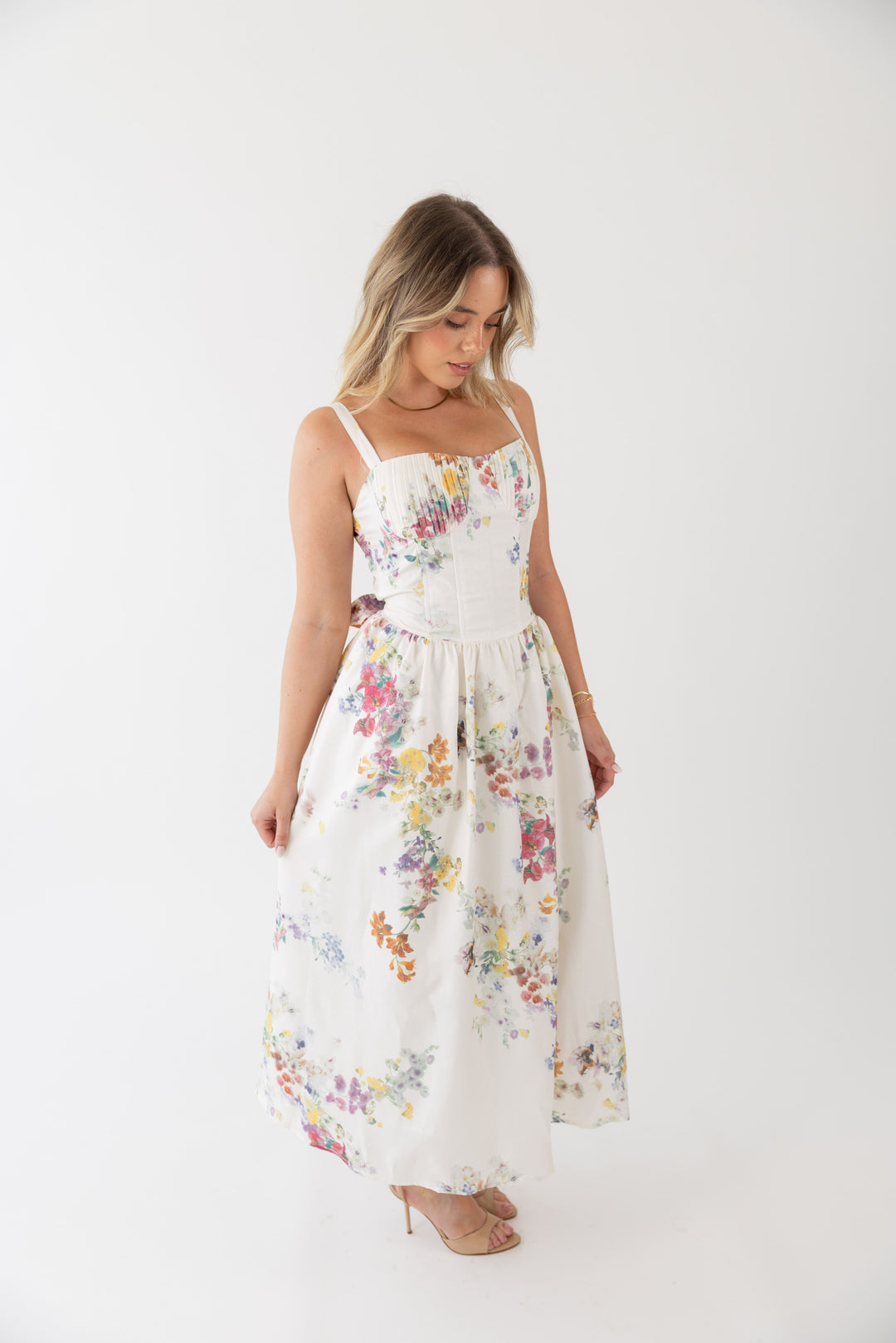 VESTIDO MIDI ESTAMPAOD TECIDO ALINHADO PONTO CHIC