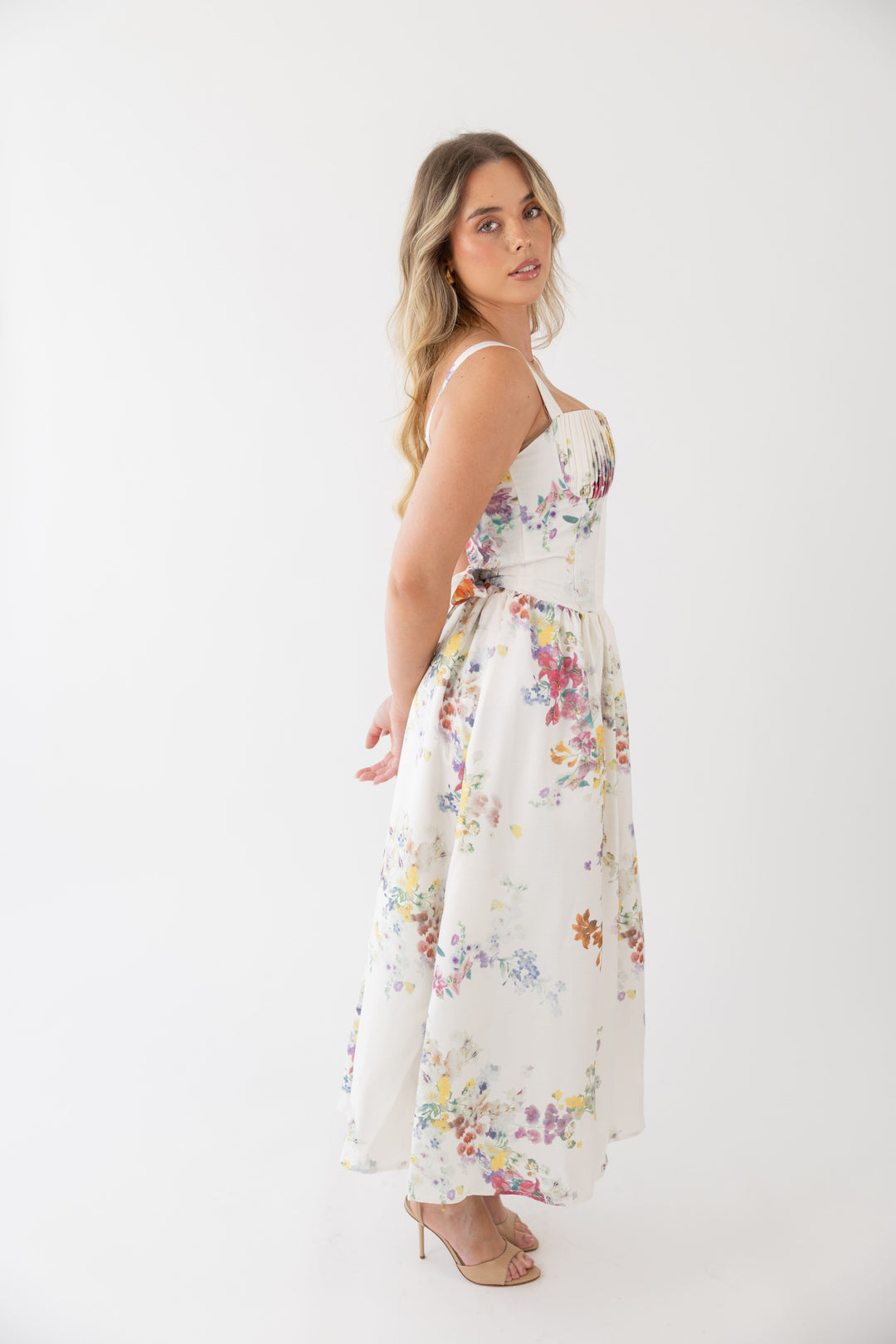 VESTIDO MIDI ESTAMPAOD TECIDO ALINHADO PONTO CHIC