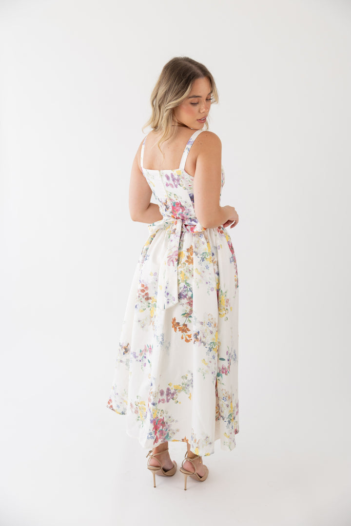 VESTIDO MIDI ESTAMPAOD TECIDO ALINHADO PONTO CHIC