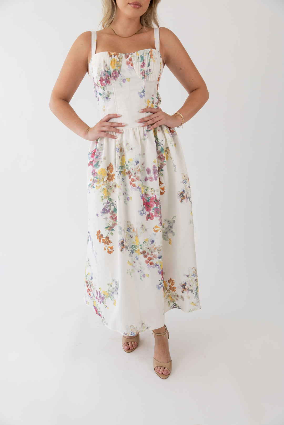 VESTIDO MIDI ESTAMPAOD TECIDO ALINHADO PONTO CHIC