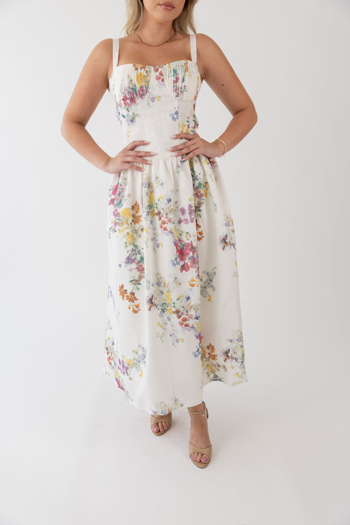 VESTIDO MIDI ESTAMPAOD TECIDO ALINHADO PONTO CHIC
