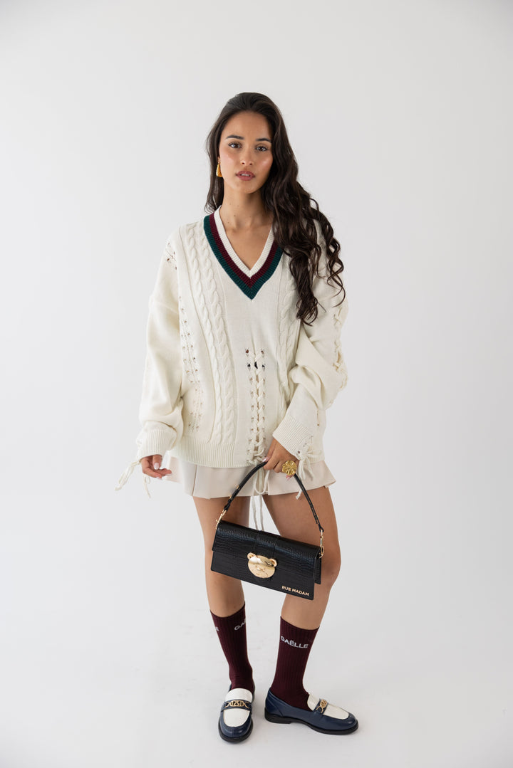 PULLOVER BRANCO COM TRANÇAS GAELLE PARIS