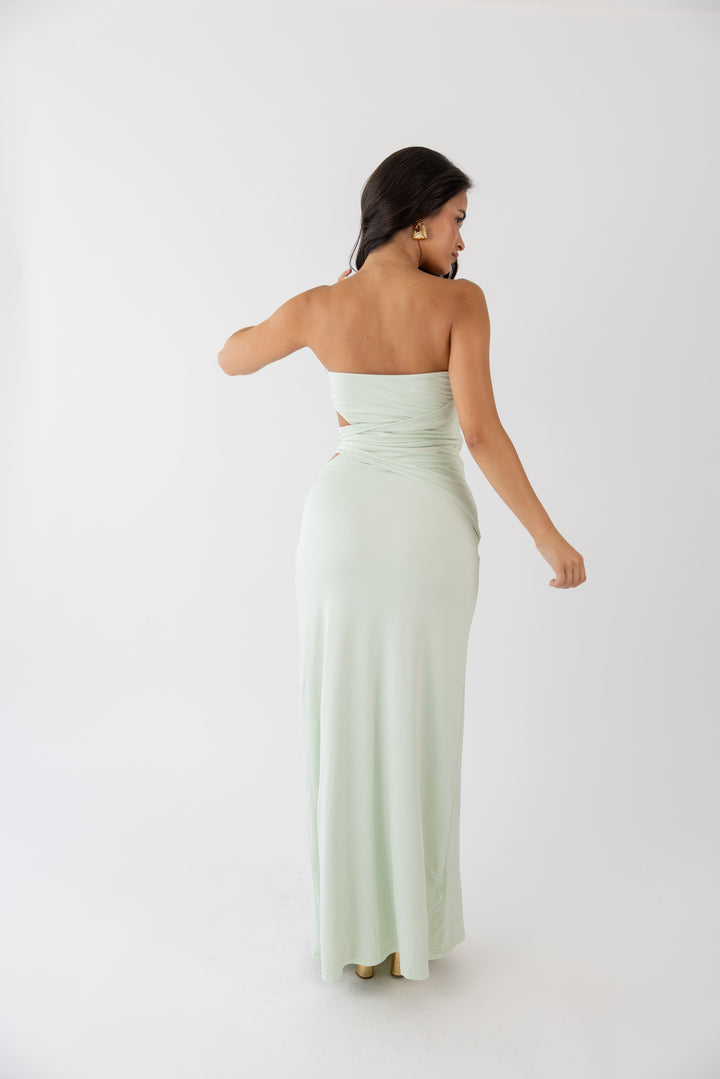 VESTIDO VERDE ÁGUA COM FIVELA PONTO CHIC