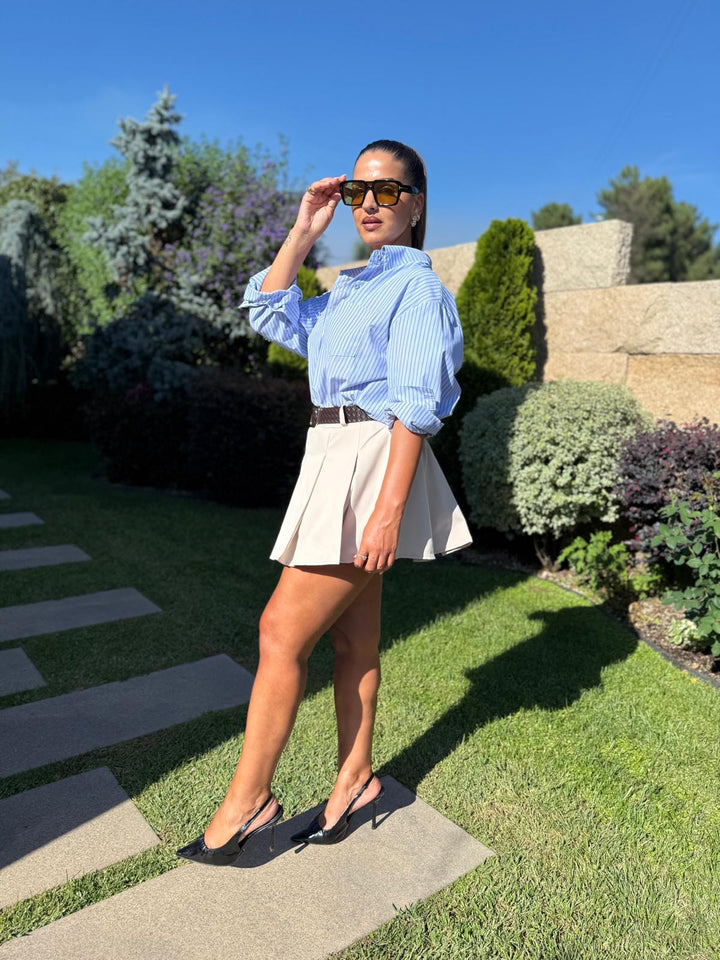 CAMISA AZUL ÀS RISCAS PONTO CHIC