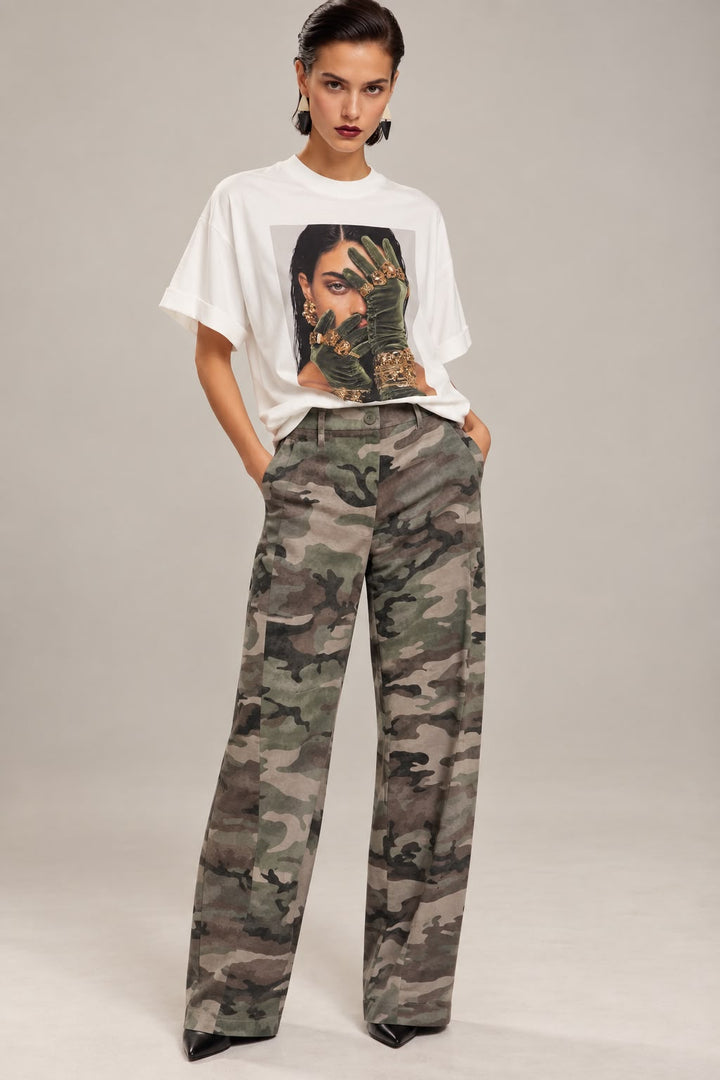 CALÇA CAMUFLAGEM BEGE E VERDE MILITAR COM PREGAS IMPERIAL
