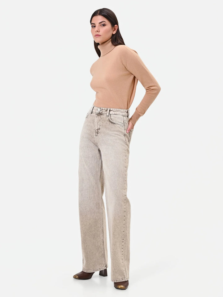 CALÇA JEANS BEGE WIDE LEG RINASCIMENTO