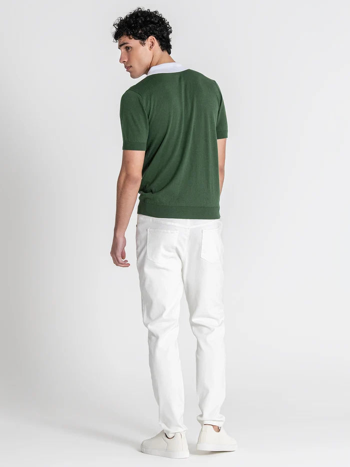 POLO DE MALHA VERDE E BRANCO PONTO CHIC