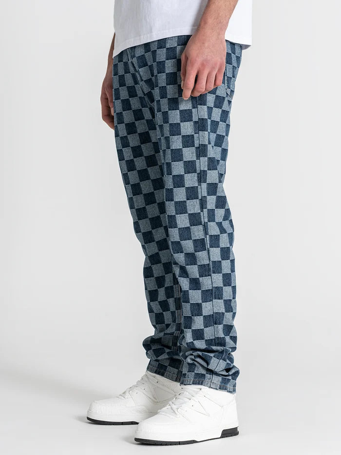 CALÇAS JEANS AZUIS PADRÃO QUADRADOS PONTO CHIC