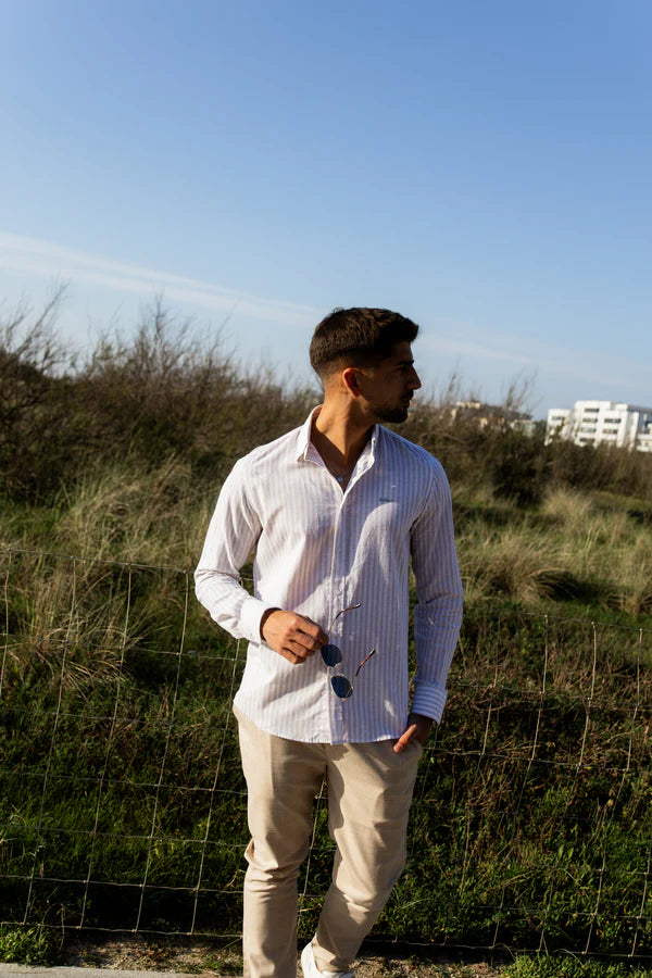 CAMISA DE RISCAS BEGE JOVITS