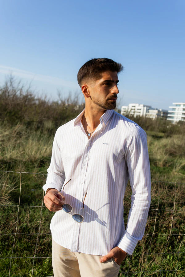 CAMISA DE RISCAS BEGE JOVITS
