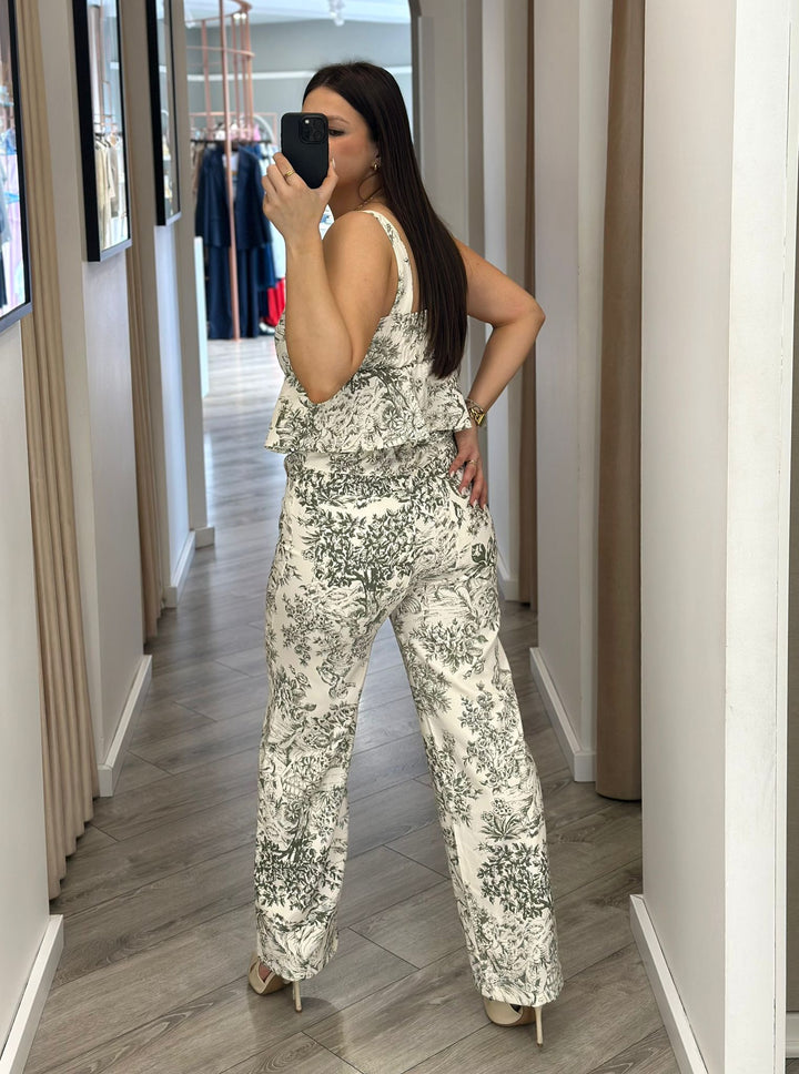 CONJUNTO CALÇA E TOP ESTAMPADO VERDE PONTO CHIC