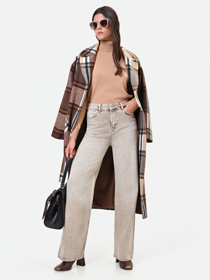 CALÇA JEANS BEGE WIDE LEG RINASCIMENTO