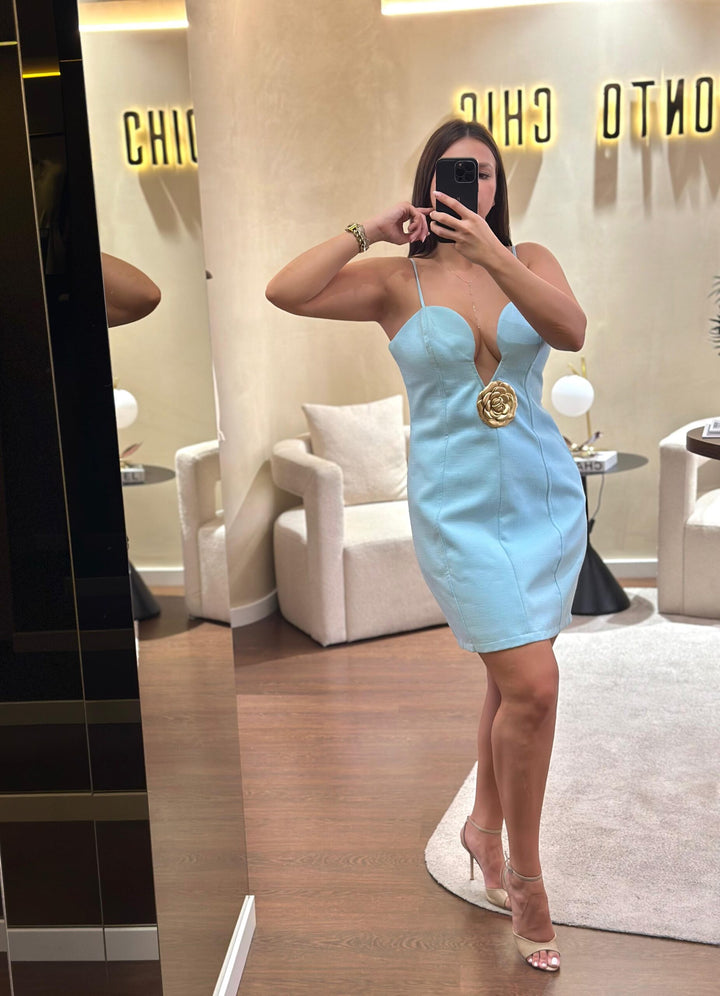 VESTIDO CURTO AZUL LANÇA PERFUME