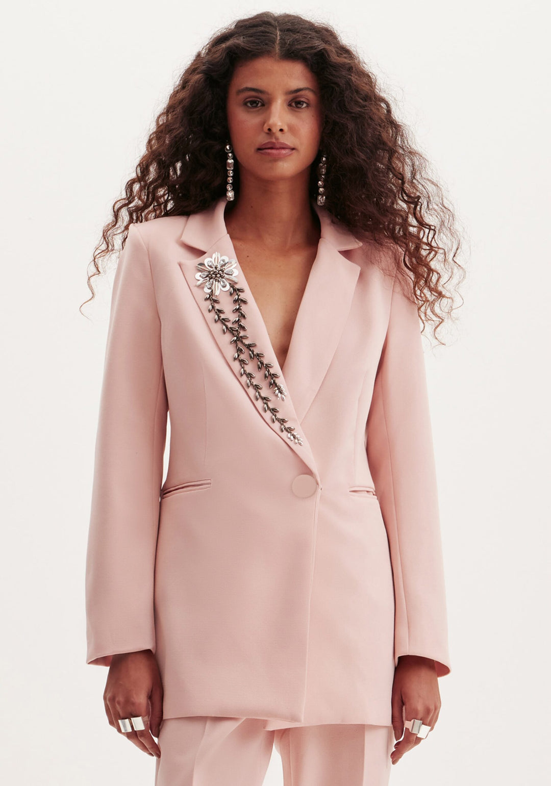 BLAZER ALONGADO LAPELA BORDADA LANÇA PERFUME