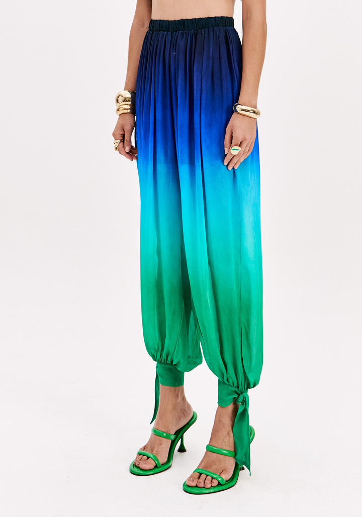 CALÇA PLISSADA DEGRADÉ AZUL E VERDE LANÇA PERFUME