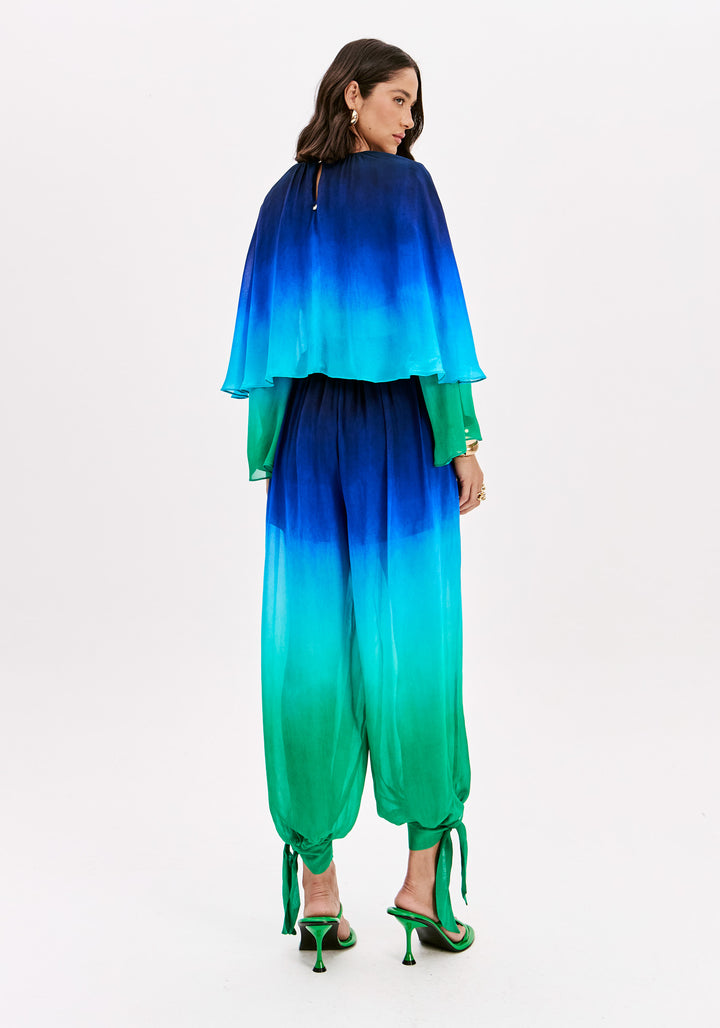 CALÇA PLISSADA DEGRADÉ AZUL E VERDE LANÇA PERFUME