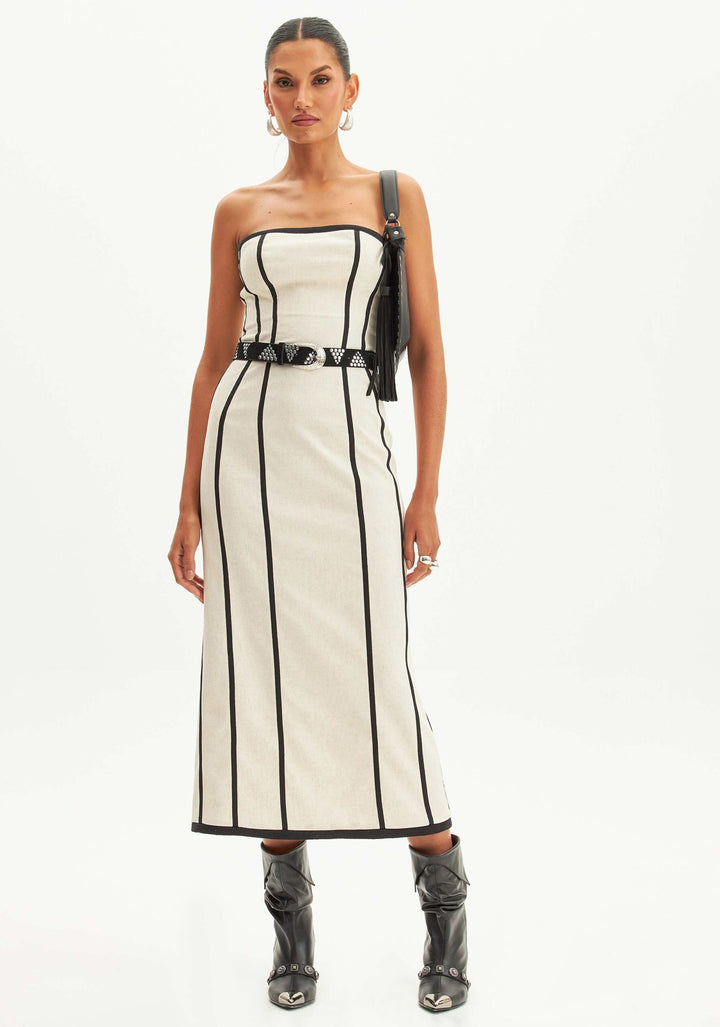 VESTIDO LISTRADO COM CINTO LANÇA PERFUME