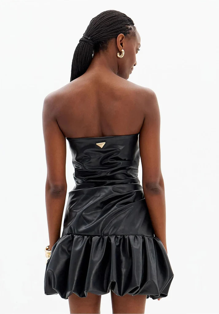 VESTIDO CURTO EM POLIPELE PRETA COM DRAPEADOS LANÇA PERFUME