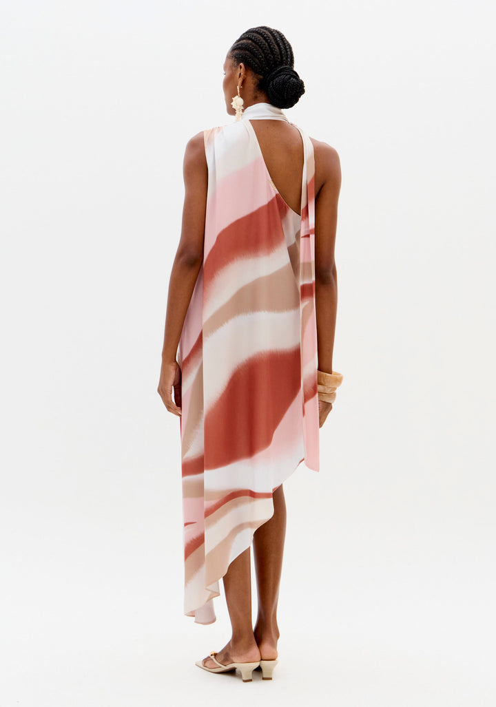 VESTIDO ROSA E CAMEL ACETINADO FLUIDO LANÇA PERFUME