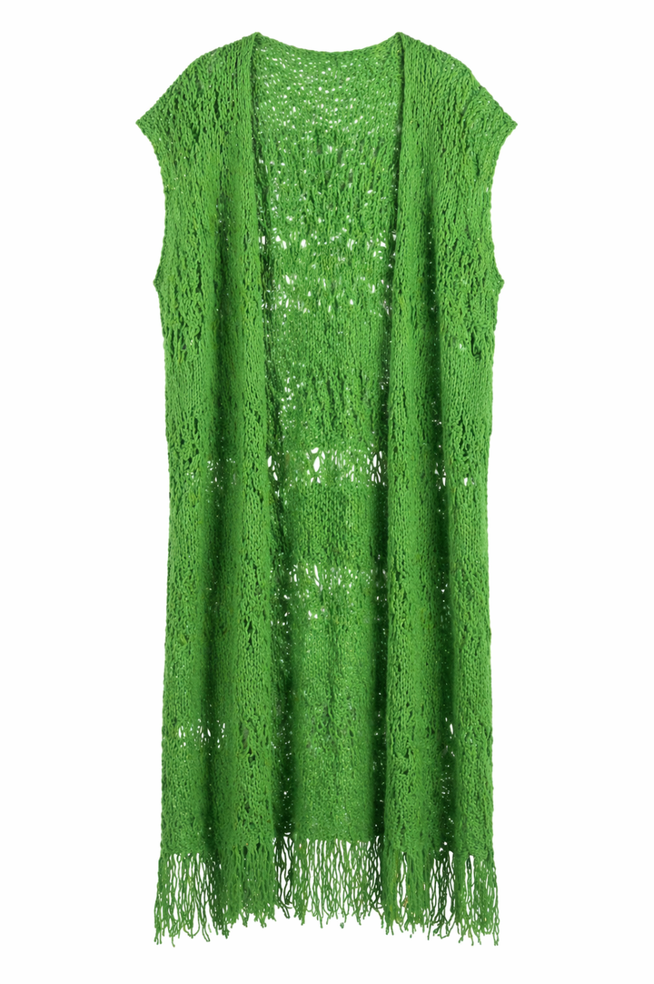 KIMONO EM MALHA VERDE COM FRANJAS PONTO CHIC