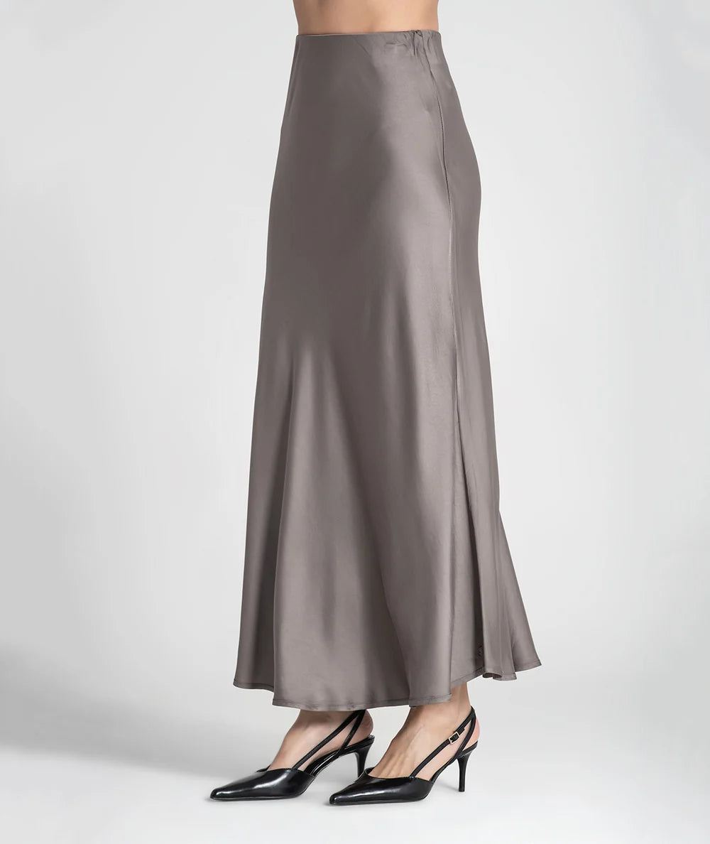 SAIA MIDI ACETINADA TAUPE RUGA