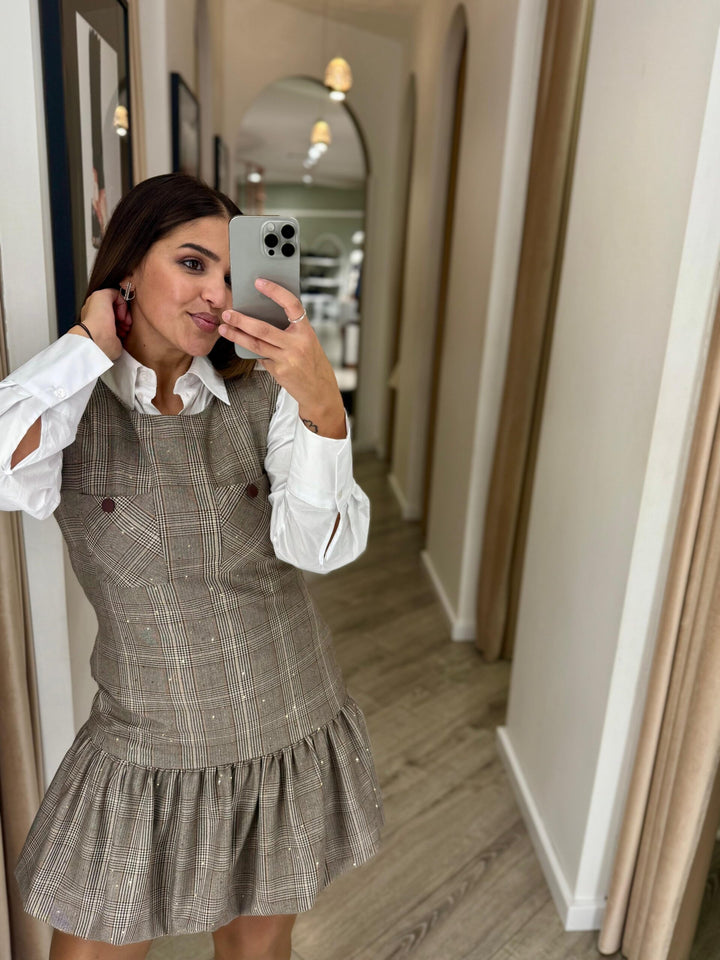 VESTIDO PRÍNCIPE DE GALES COM FOLHO RINASCIMENTO