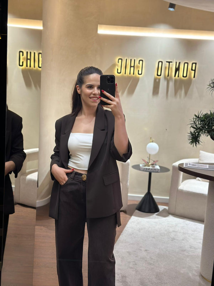 BLAZER CASTANHO COM MANGAS FRANZIDAS IMPERIAL