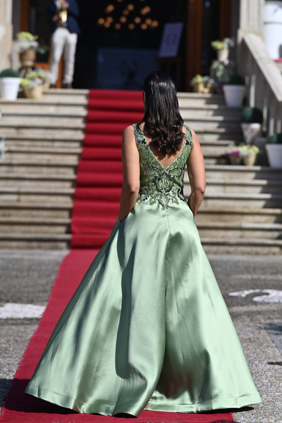 VESTIDO LONGO VERDE PEITO TRABALHADO PONTO CHIC