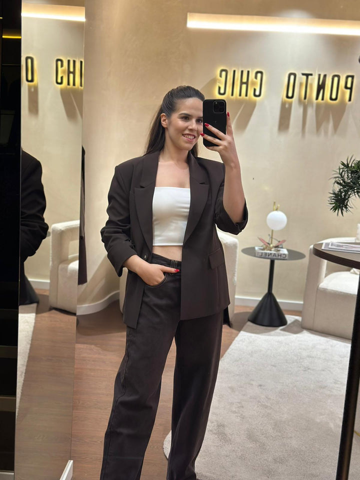 BLAZER CASTANHO COM MANGAS FRANZIDAS IMPERIAL