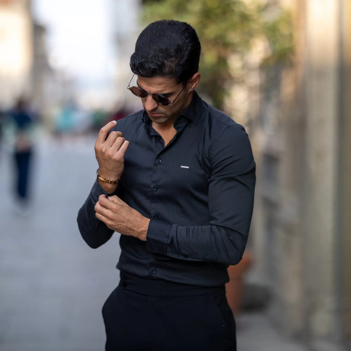 CAMISA GOLA ITALIANA PRETA SLIM FIT ZOLF